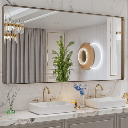 LOAAO Bronze Bathroom Mirror - 72”x36” Rounded Rectangle with Anti-Rust Metal Frame | Versatile Hanging Options