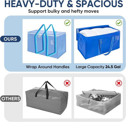 BALEINE Oversized Moving Bags - Heavy-Duty Storage Totes with Reinforced Handles | Royal Blue, 6-Pack