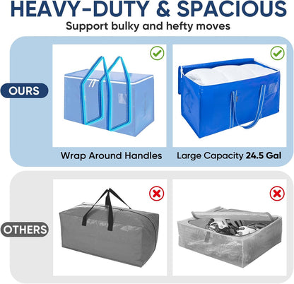 BALEINE Oversized Moving Bags - Heavy-Duty Storage Totes with Reinforced Handles | Royal Blue, 8-Pack