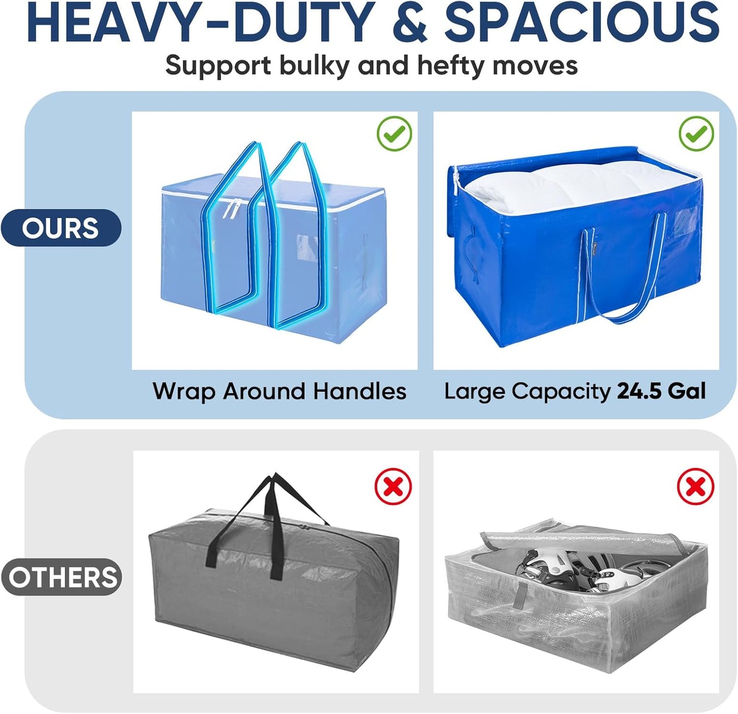 BALEINE Oversized Moving Bags - Heavy-Duty Storage Totes with Reinforced Handles | Royal Blue, 2-Pack