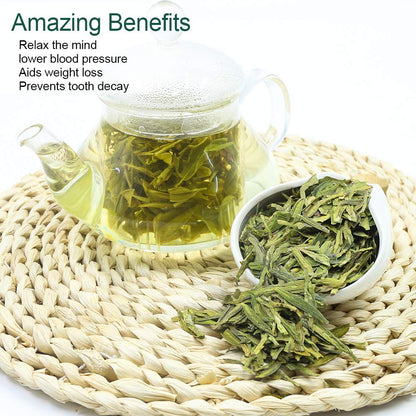 FullChea - Longjing Tea - Dragonwell Tea - Chinese Green Tea Loose Leaf - First Grade - Natural Lung Ching Dragon Well - 4oz / 113g