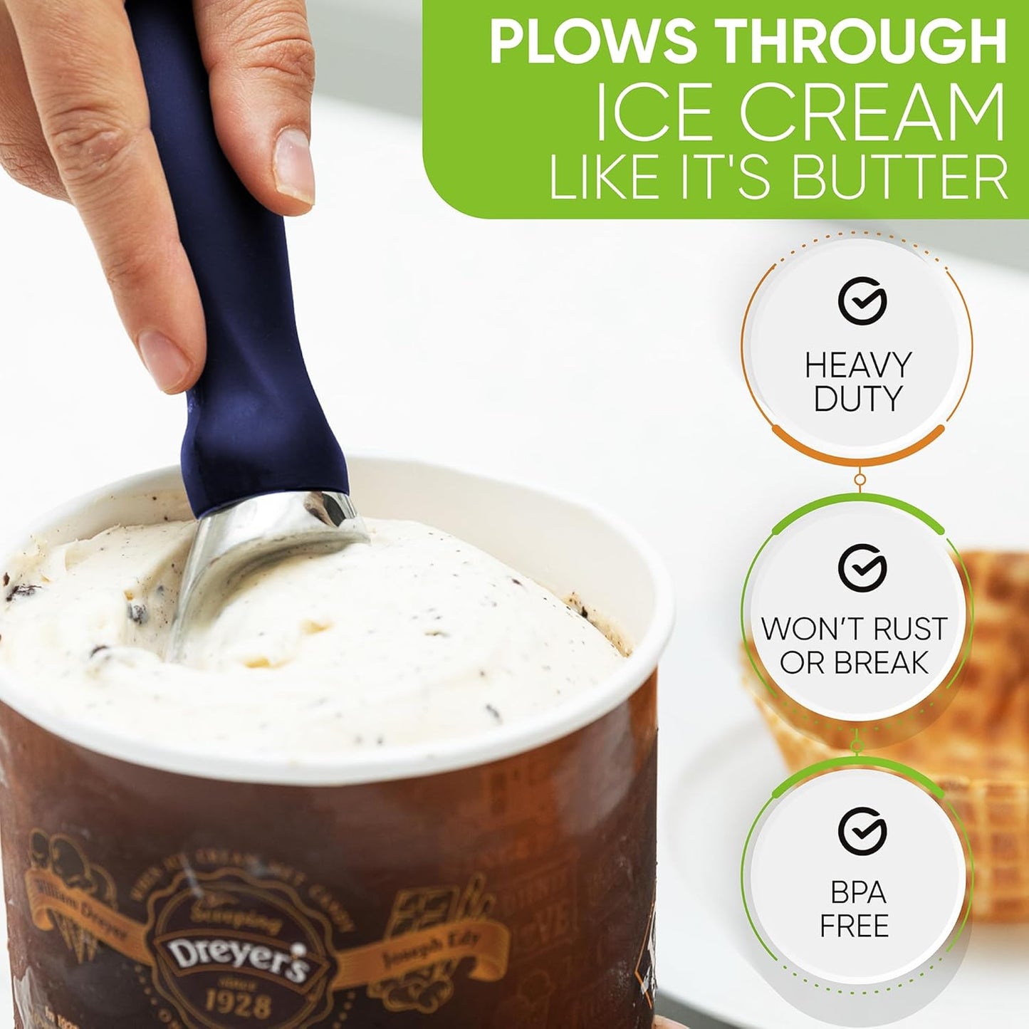 Spring Chef Ice Cream Scoop - Professional Heavy Duty Scooper with Soft Grip Handle | Sapphire Color