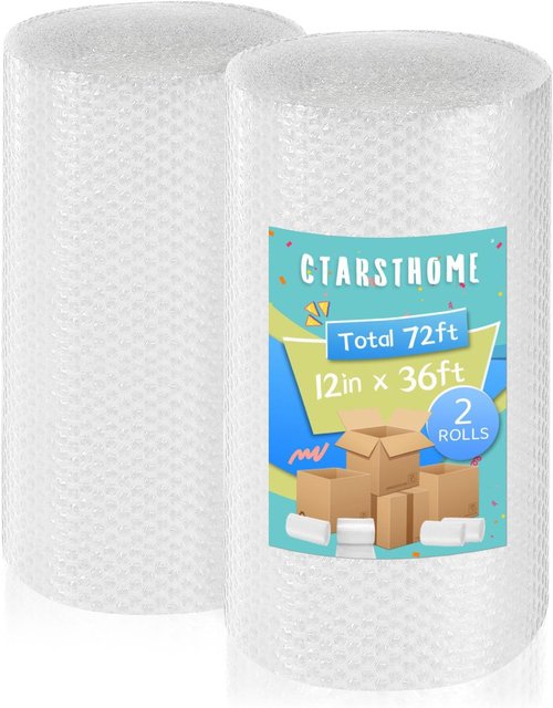 Bubble Wrap - 2 Pack 12 Inch x 72 Ft Air Cushioning Wrap Rolls for Protection & Moving Supplies