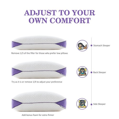 HOMELAB Adjustable Shredded Memory Foam Pillow Queen Size, Cooling Bed Pillow for Sleeping with Removable Cover, Medium Pillow for Side Stomach & Back Sleepers, 1 Pack 20"x28"