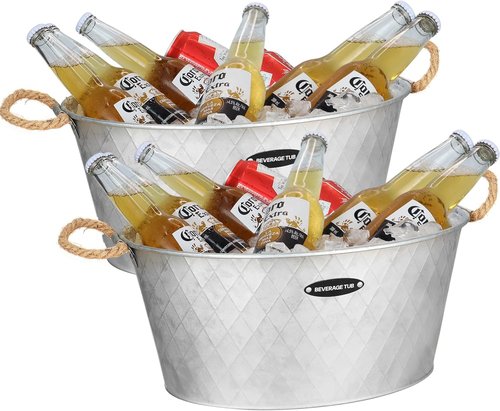 iHoo Galvanized Tub, Beverage Bucket with Handles, 2 Pcs Large Ice Buckets for Parties -Galvanized Drink Buckets for Indoor or Outdoor Bars
