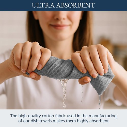LANE LINEN Cotton Kitchen Towels Set - 6-Pack Absorbent Quick-Drying Dish Cloths, 18" x 28", Soft Grey