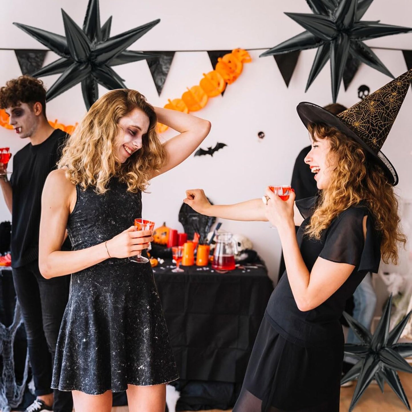Star Balloons 60Pcs Black Foil Balloons - 12" Spike Mylar Party Decorations for Halloween & Events