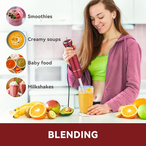 Immersion Blender 5 in 1 Hand Blender, Abuler 1000W Hand Mixer Stick,12 Speed Handheld Blender 304 Stainless Steel with 600ml Mixing Beaker, 500ml Chopper, Whisk and Milk Frother for Soup, Baby Food