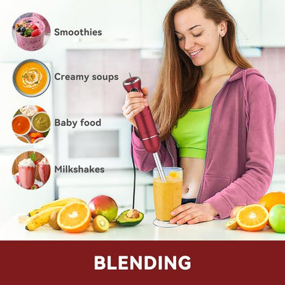 Immersion Blender 5 in 1 Hand Blender, Abuler 1000W Hand Mixer Stick,12 Speed Handheld Blender 304 Stainless Steel with 600ml Mixing Beaker, 500ml Chopper, Whisk and Milk Frother for Soup, Baby Food