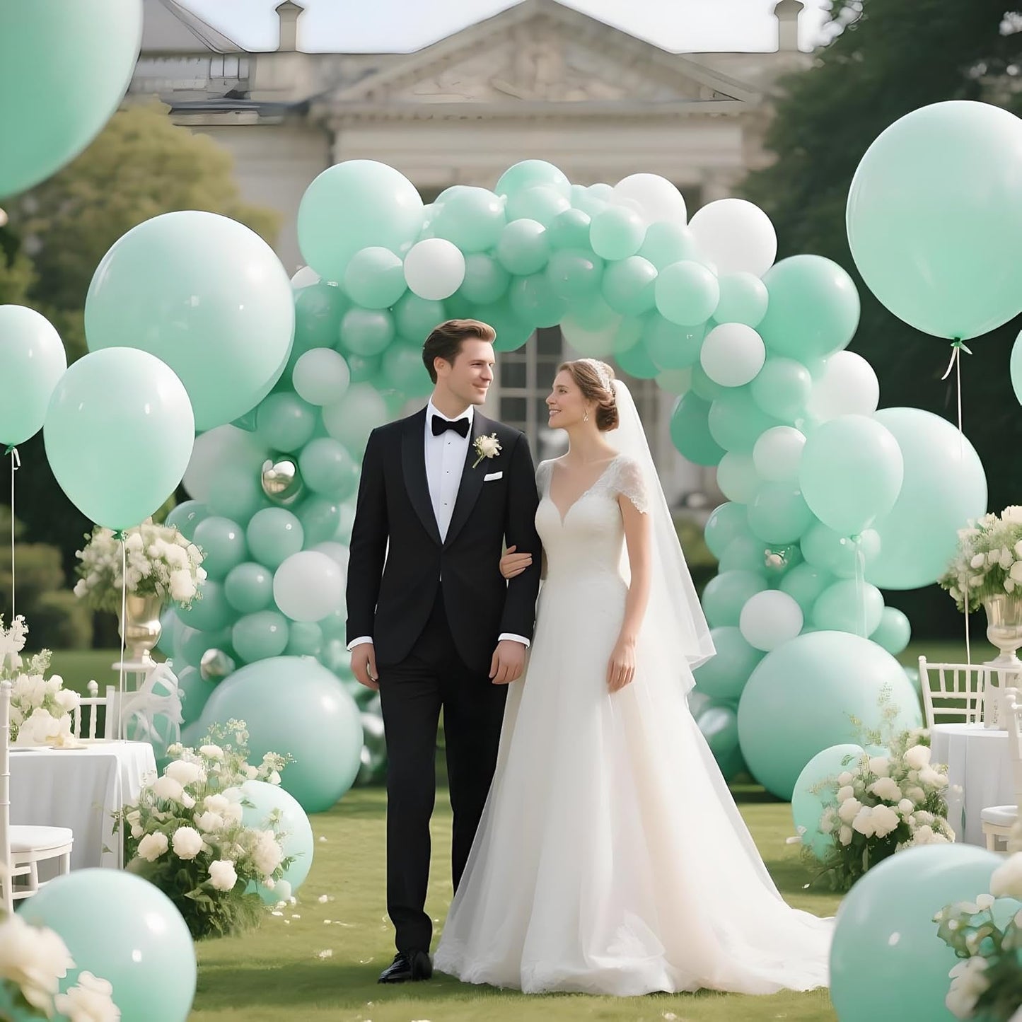 Skiennix Pastel Green Balloons - 12 Inch Latex Balloons for Birthday Parties & Baby Showers | 110 Pack with Ribbons