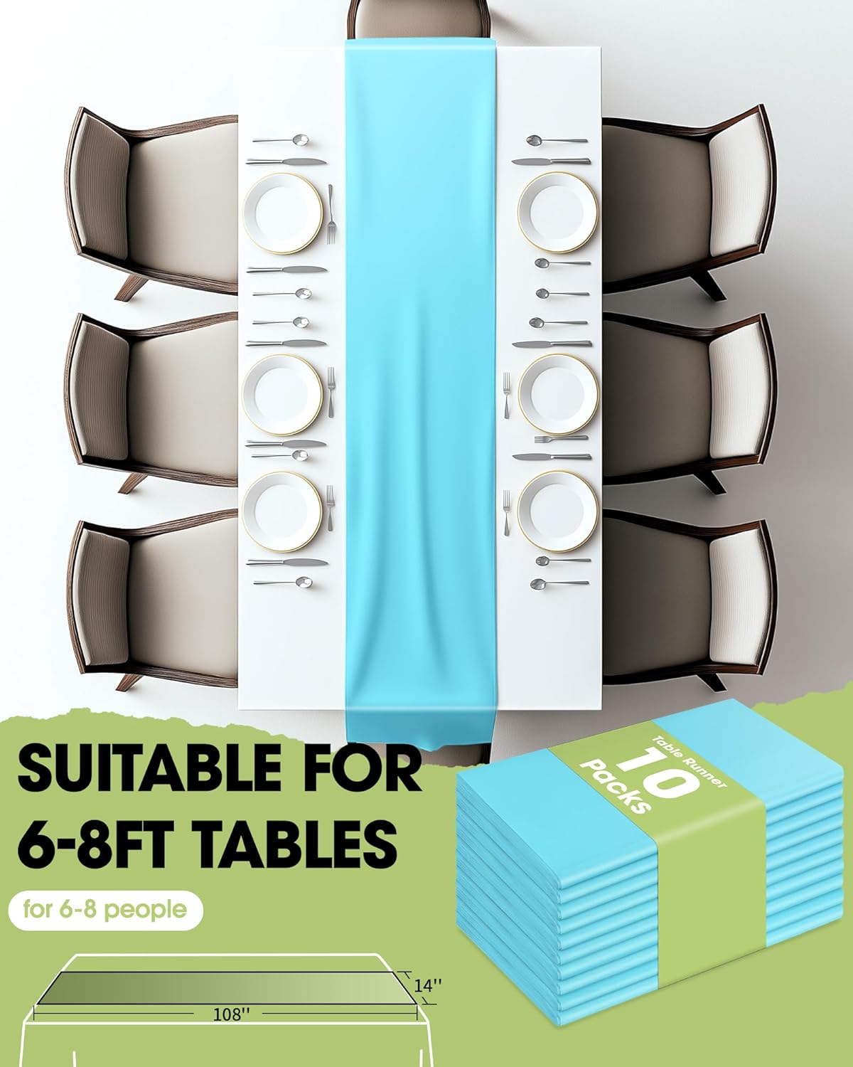 Pureegg Disposable Table Set - 10 Pack of 54''x108'' Tablecloths & 14''x108'' Runners, Leakproof & Stain-Resistant for Events