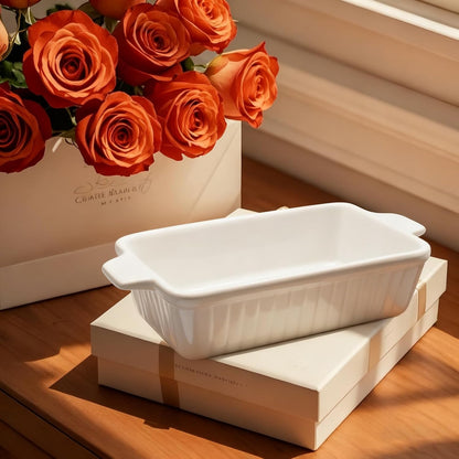 Regine Switzerland 30 Oz Small Baking Dish - Durable Ceramic Casserole Dish with Double Handles | 7x4.5 Inch, White