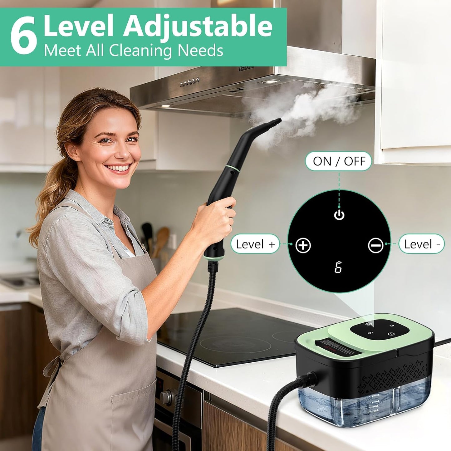 Skiennix Portable Steam Cleaner - 16-Piece Accessory Set | 6-Level Adjustable Heat, Fast 15s Heat-Up