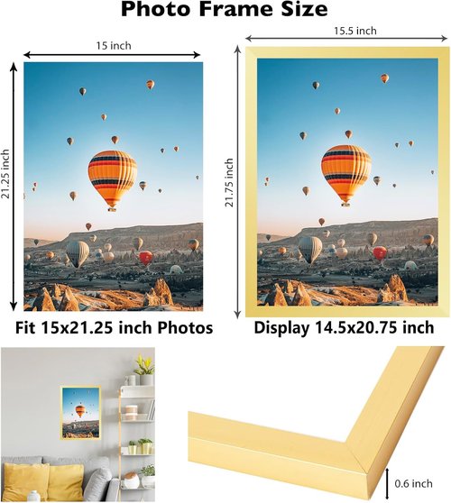 JCJMY Gold Puzzle Frame - 15x21.25 Wall Hanging Picture Frame with Shatter Resistant Plexiglass