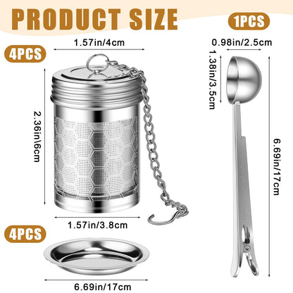 Umigy 4 Pcs Tea Infuser Tea Strainers for Loose Tea with Scoop, Extra Fine Mesh Tea Steeper 304 Stainless Steel Tea Diffuser Tea Leaf Holder with Extended Chain Hook For Brew Tea, Spices, Seasoning