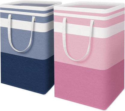 HomeHacks Large Waterproof Laundry Baskets - Collapsible Hampers with Reinforced Handles | Blue & Pink, 88L Each