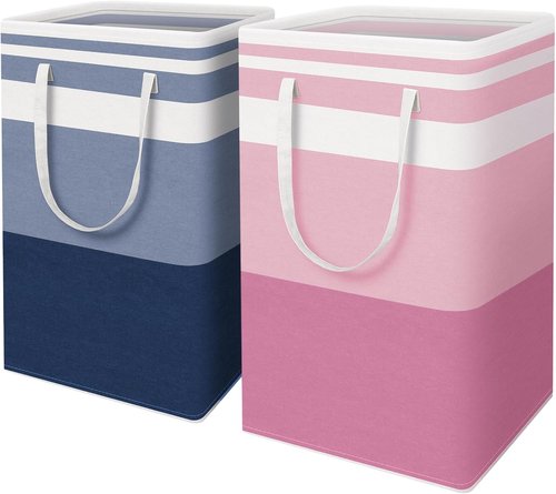 HomeHacks Large Waterproof Laundry Baskets - Collapsible Hampers with Reinforced Handles | Blue & Pink, 88L Each