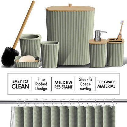 Clara Clark Bathroom Accessories Set - Bathroom Set, Bathroom Accessory Set, Shower Curtain Set, Toilet Brush, Trash Can & Soap Dispenser - Sage Green - 20PC