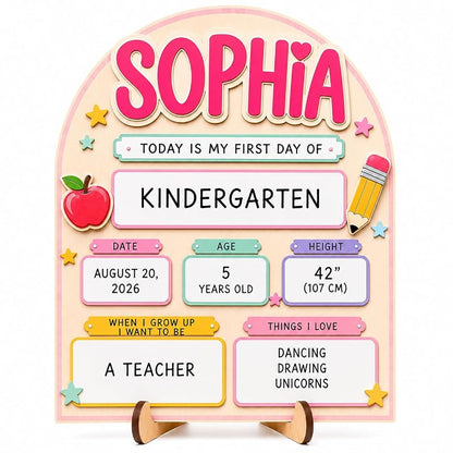 Personalized First Day of School Sign - Reusable Wooden Milestone Board, Pink Variation
