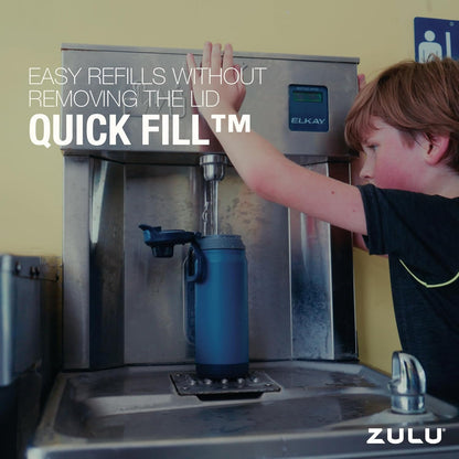 ZULU Powerfill Pro 18oz Stainless Steel Water Bottle - Quick Fill Lid, Triple Wall Insulation, Leak Proof, Midnight Storm