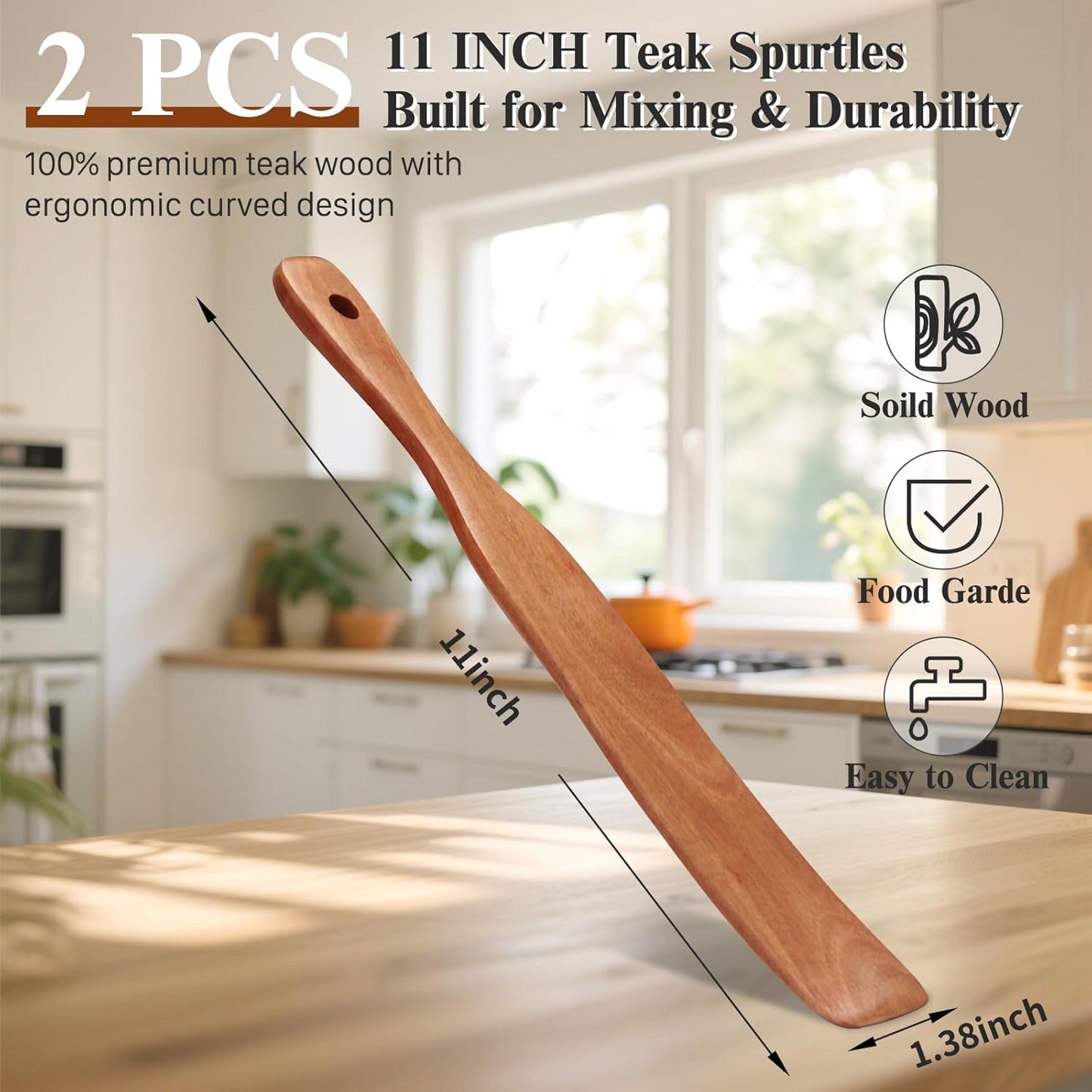 Skiennix Skinny Spurtle Set - Perfect for Sourdough Starters | Wooden Mixing Tools for Jars