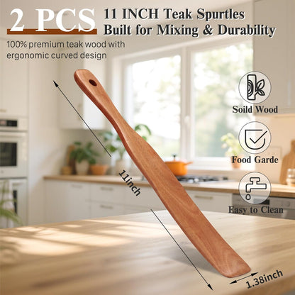 Skiennix Skinny Spurtle Set - Perfect for Sourdough Starters | Wooden Mixing Tools for Jars