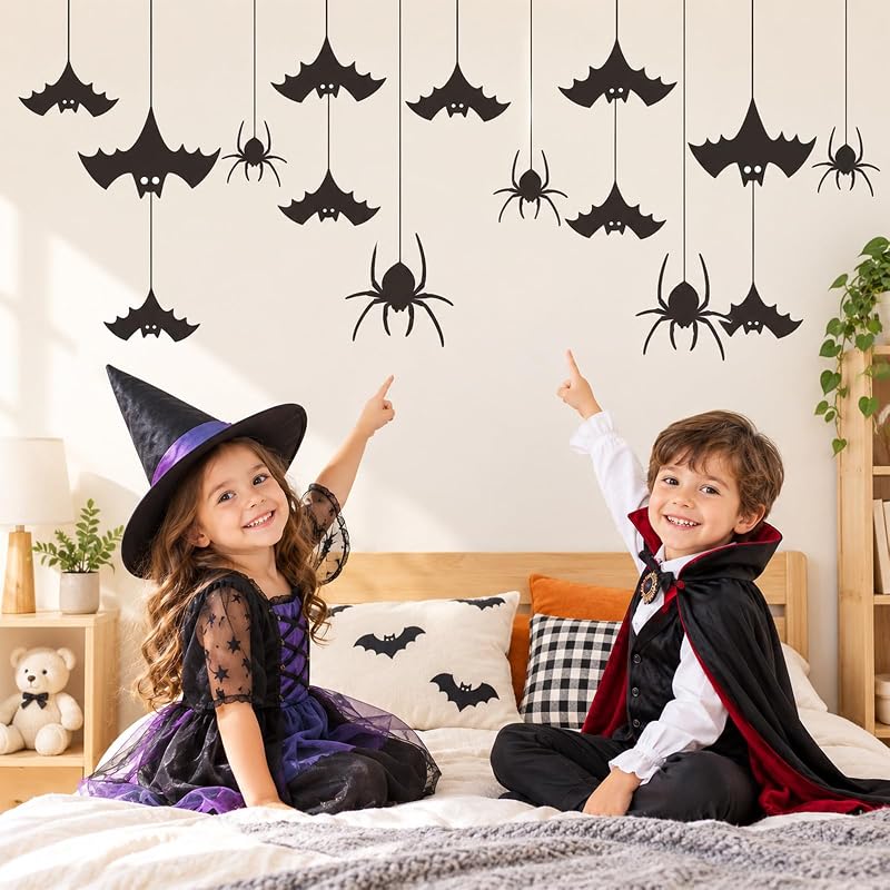 Halloween Wall Decals - Hanging Bat and Spider Silhouette Kit (Variation: Spider)