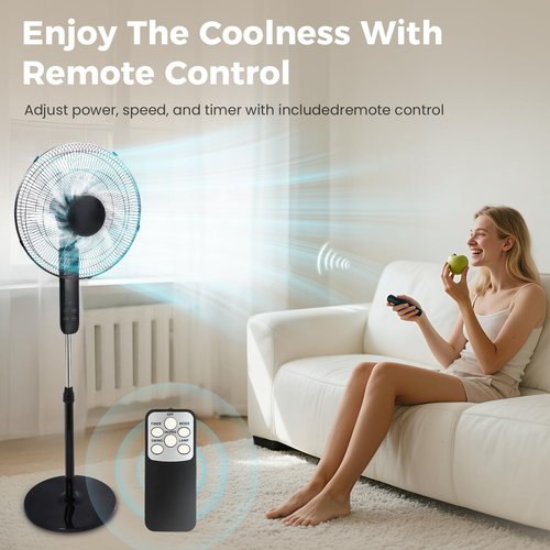 Aottop 16" Pedestal Fan - Touch Screen & LED Thermometer | Remote Control, 3 Speeds, 90° Oscillation, Quiet for Home or Office