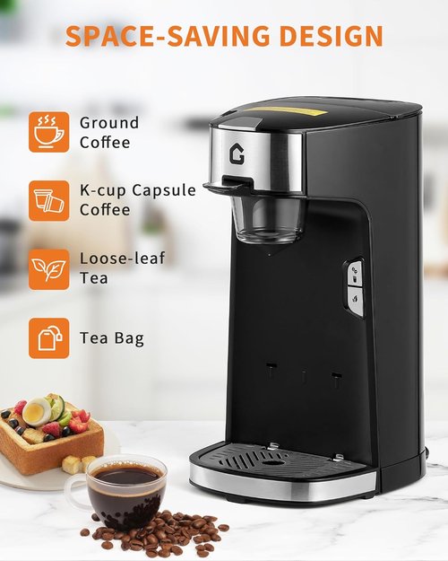 IDEALHOUSE Single Serve Coffee Maker - K Cup Compatible, Auto Shut Off, 18.6 Oz Water Tank | Fast Brew for Home & Office