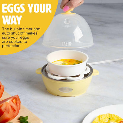 Tasty Mini Egg Cooker - 5-Egg Capacity for Perfect Hard Boiled Eggs & Omelets | Auto Shut Off, Yellow