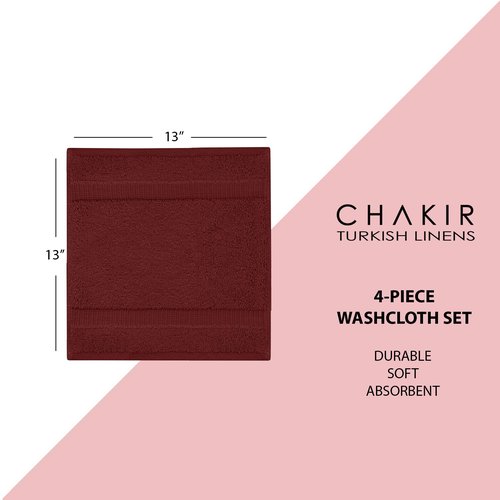 Chakir Turkish Linens | Hotel & Spa Quality 100% Cotton Premium Turkish Towels | Soft & Absorbent (4-Piece Washcloths, Cranberry)