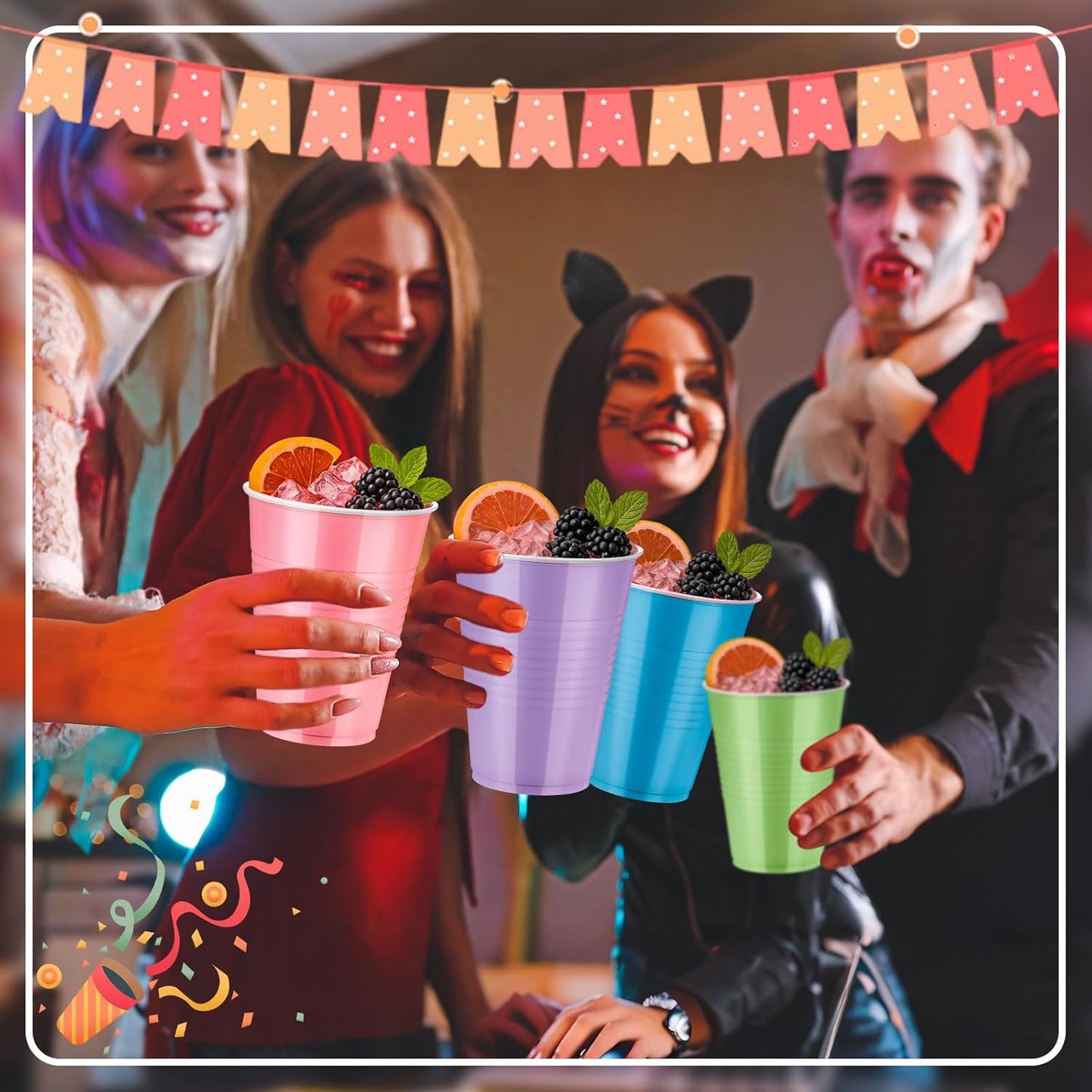 Skiennix 16oz Plastic Cups - 150 Pcs Disposable Colorful Cups for Parties & Celebrations