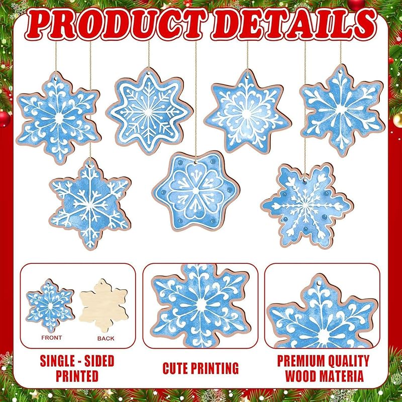 12 Pcs Blue Wooden Snowflake Ornaments - Christmas Tree Decorations - Variation of THIS listing: Blue Snowflake-2