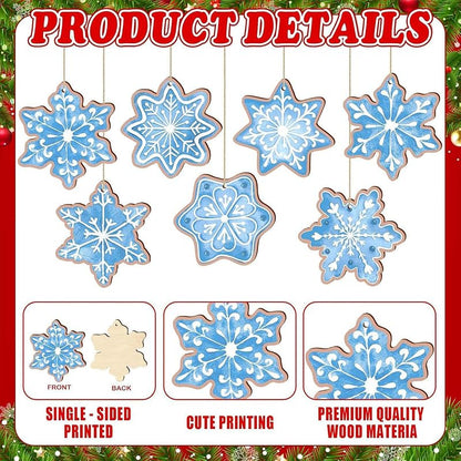 12 Pcs Blue Wooden Snowflake Ornaments - Christmas Tree Decorations - Variation of THIS listing: Blue Snowflake-2