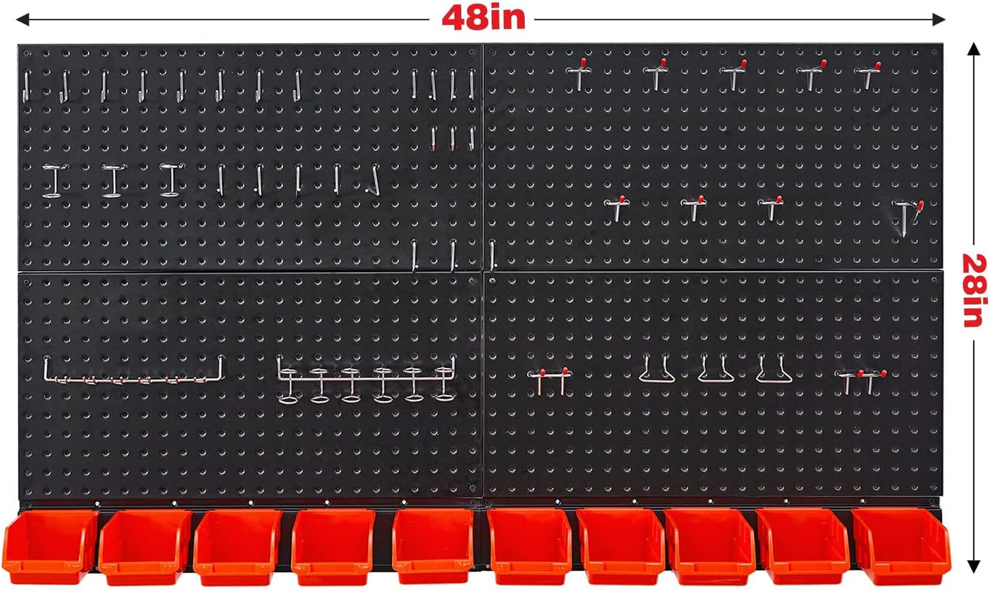 Ultrawall Pegboard Wall Organizer - Black Metal Storage System with Hooks & Bins | 59-Piece Set