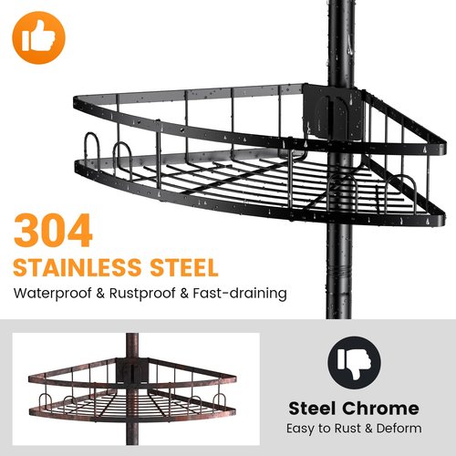 Foukus Tension Pole Shower Caddy Corner: Adjustable 4tier Bathroom Organizer Shelves - Rustproof Bathtub Shampoo Rack 43.5-120 inch