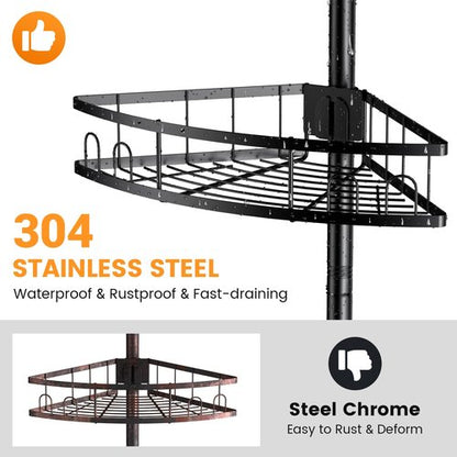 Foukus Tension Pole Shower Caddy Corner: Adjustable 4tier Bathroom Organizer Shelves - Rustproof Bathtub Shampoo Rack 43.5-120 inch