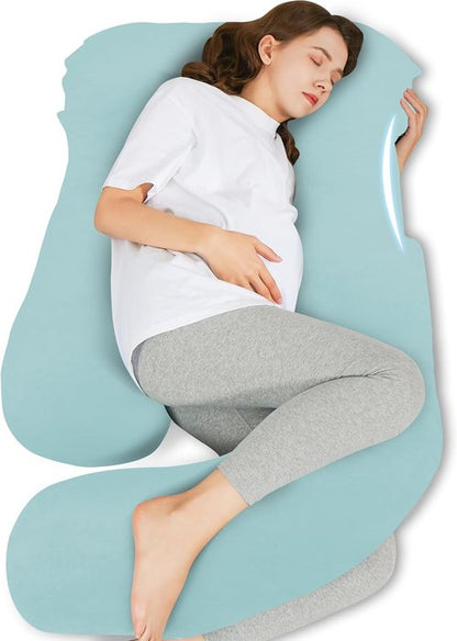 HIPHOP PANDA U-Shaped Pregnancy Pillow - Full Body Maternity Support with Cooling Cover | 57 Inch, Ice Blue