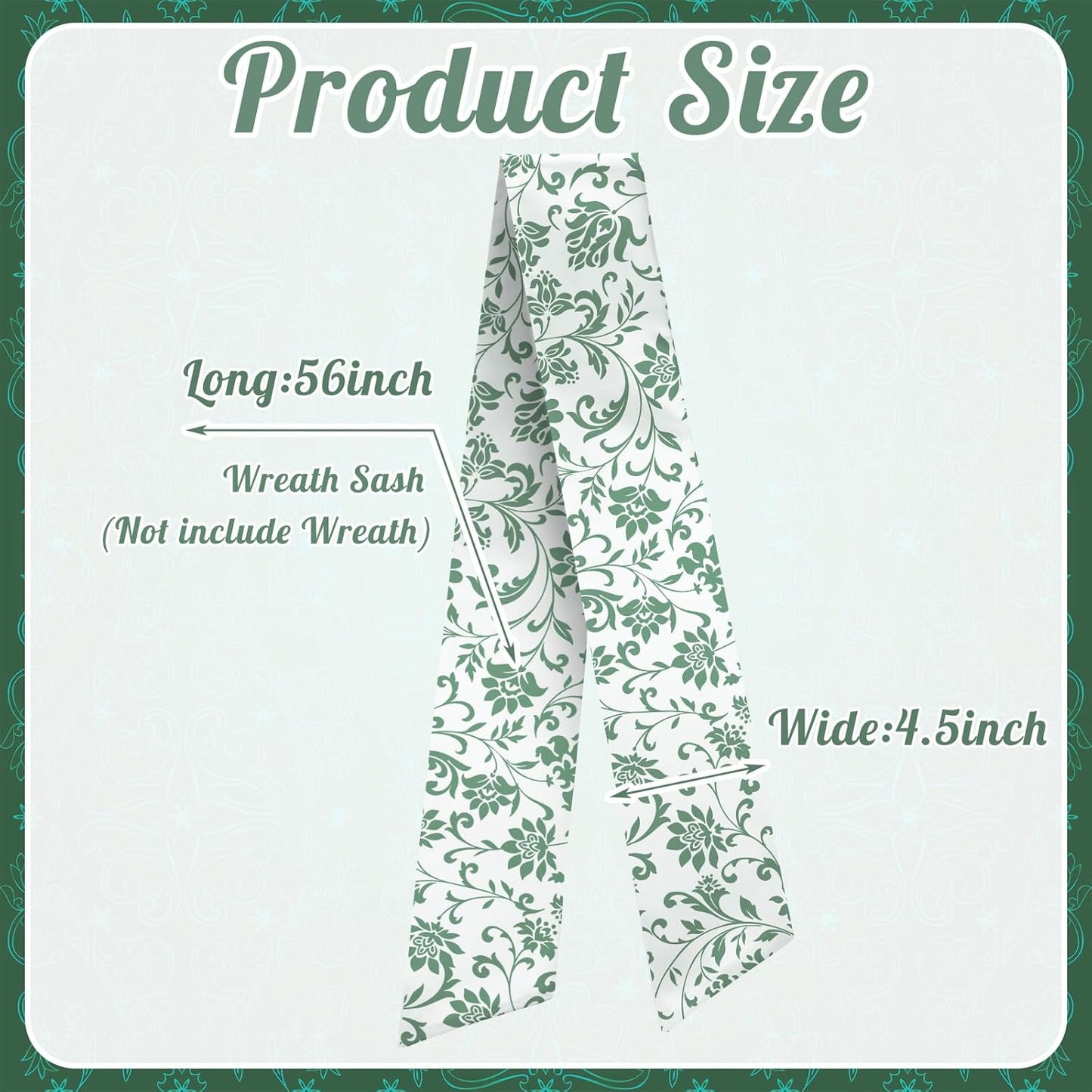 VitalCozy Wreath Sash - 2 Pcs Garland Ribbon Accessories for Indoor/Outdoor Decor | 4.5" W x 56" L (Green)