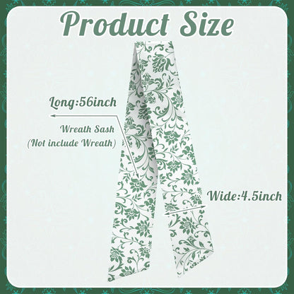 VitalCozy Wreath Sash - 2 Pcs Garland Ribbon Accessories for Indoor/Outdoor Decor | 4.5" W x 56" L (Green)