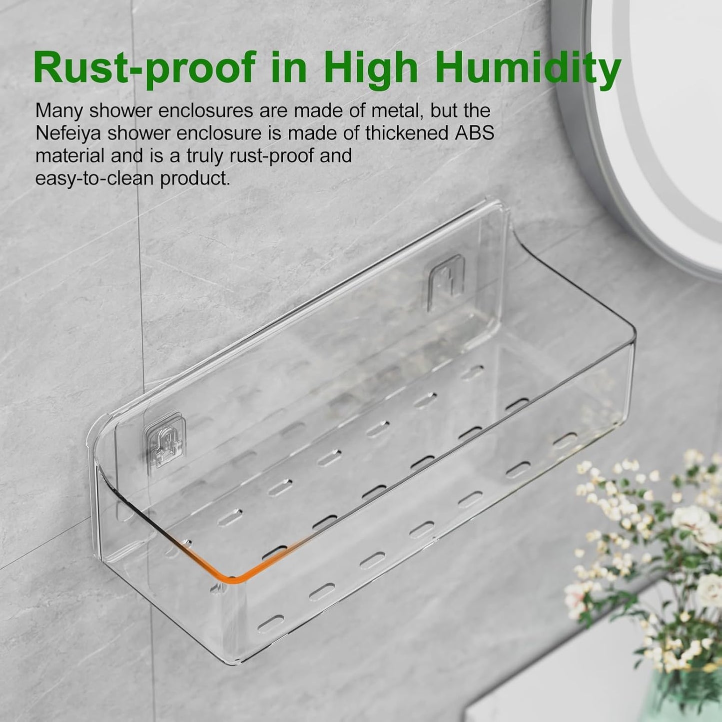Skiennix Adhesive Shower Caddy - Rustproof 6-Pack Shower Shelves for No-Drill Bathroom Storage | Clear