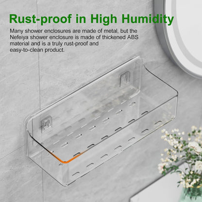 Skiennix Adhesive Shower Caddy - Rustproof 6-Pack Shower Shelves for No-Drill Bathroom Storage | Clear