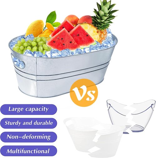 4 Gallon Ice Buckets for Parties, IKAYAS Galvanized Metal Ice Bucket Ice Tub with Scoop for Cocktail Bar Mimosa Bar Supplies, Large Champagne Bucket Beer Bucket Metal Tub (3 Pack)