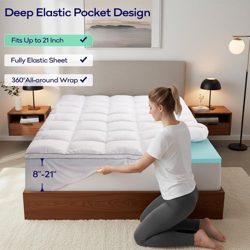 OLANLY Dual-Layer 4 Inch Queen Size Memory Foam Mattress Topper for Back Pain, 2 Inch Cooling Pillow Top Mattress Pad Cover and 2 Inch Gel Memory Foam Topper, Deep Elastic Pocket, White