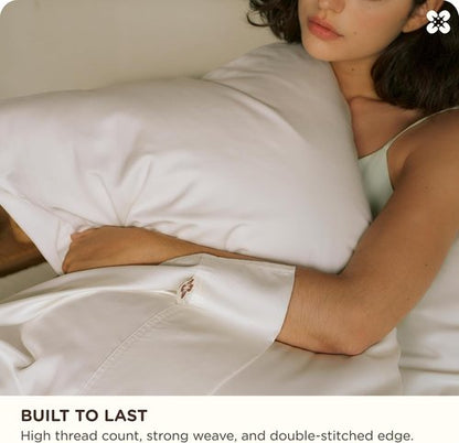 Bedsure 100% Organic Bamboo Viscose Queen Sheet Set - Cooling Luxury Bedsheets for Hot Sleepers | 18" Deep Pocket | Oeko-Tex Certified White