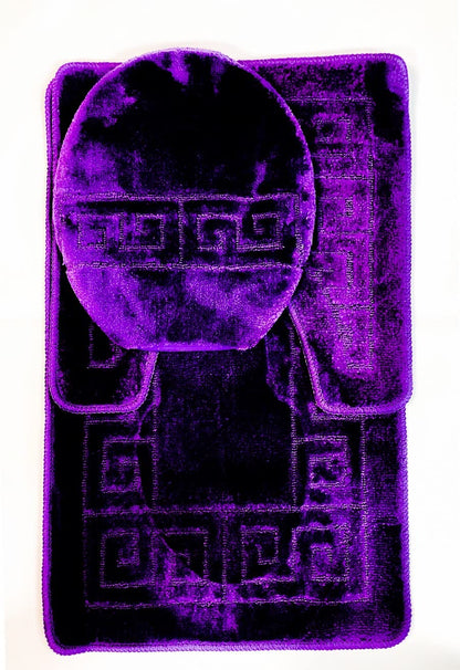 WPM WORLD PRODUCTS MART Bathroom Rugs Sets 3 Piece Bath Pattern Rug Set (20"x32")/Large Contour Mats (20"x20") with Lid Cover (Purple)