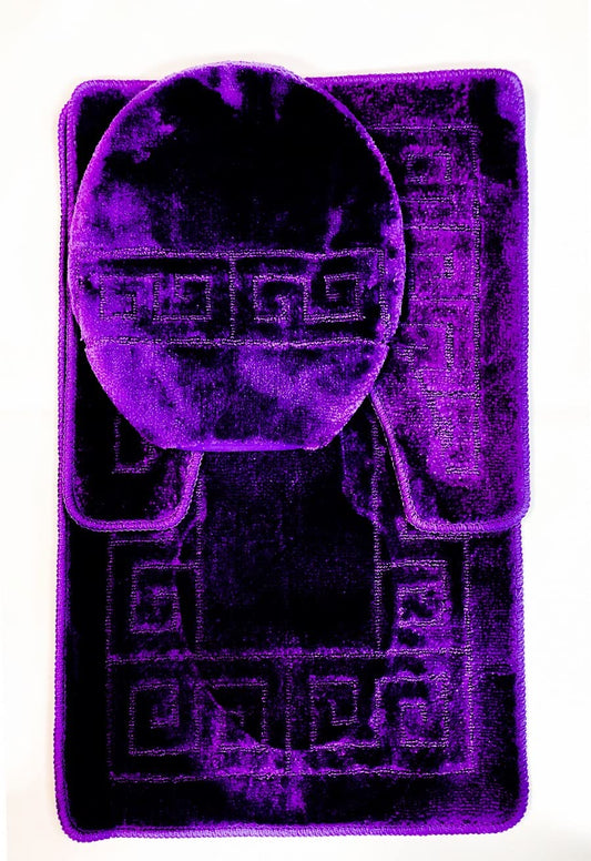 WPM WORLD PRODUCTS MART Bathroom Rugs Sets 3 Piece Bath Pattern Rug Set (20"x32")/Large Contour Mats (20"x20") with Lid Cover (Purple)