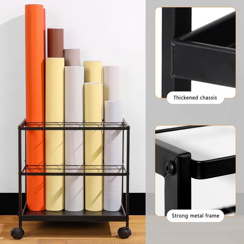 Blueprint Storage Rack Cart - 20-Slot Metal Holder with Double-Layer Grids for Secure Organization