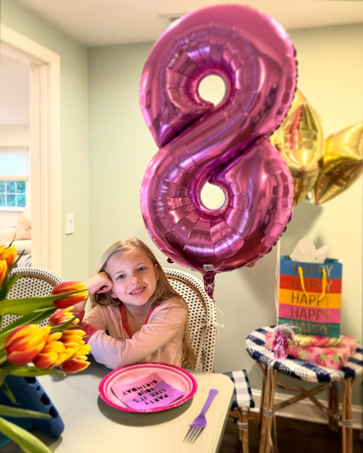 Pink Number 8 Balloon - 40 Inch Giant Foil Balloon for 8th Birthday Party Decorations