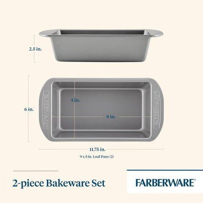 Farberware Bakeware Nonstick Meatloaf Pan Set - Two 9-Inch x 5-Inch Pans in Gray